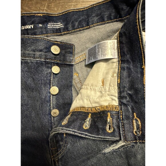 Old Navy Jeans Womens Sz 12 Sky Hi Straight Extra High Rise 32x27 NWT Distressed - Picture 6 of 8